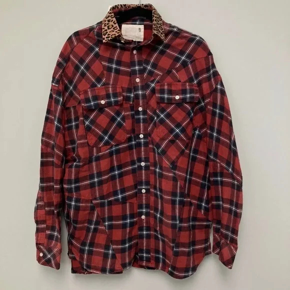 R13 Oversized Leopard-print Canvas-trimmed Checked Shirt